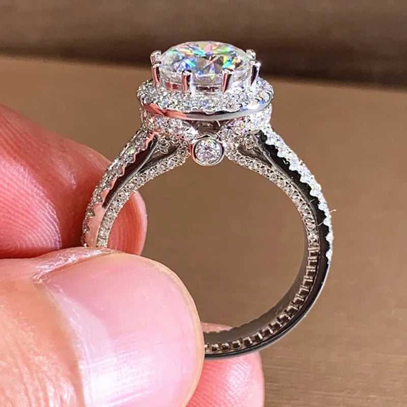 Ehhai GRA Certified 1-2CT Round Moissanite Engagement Rings for Women Luxury 925 Sterling Silver Wedding Ring Fine Jewelry Gifts